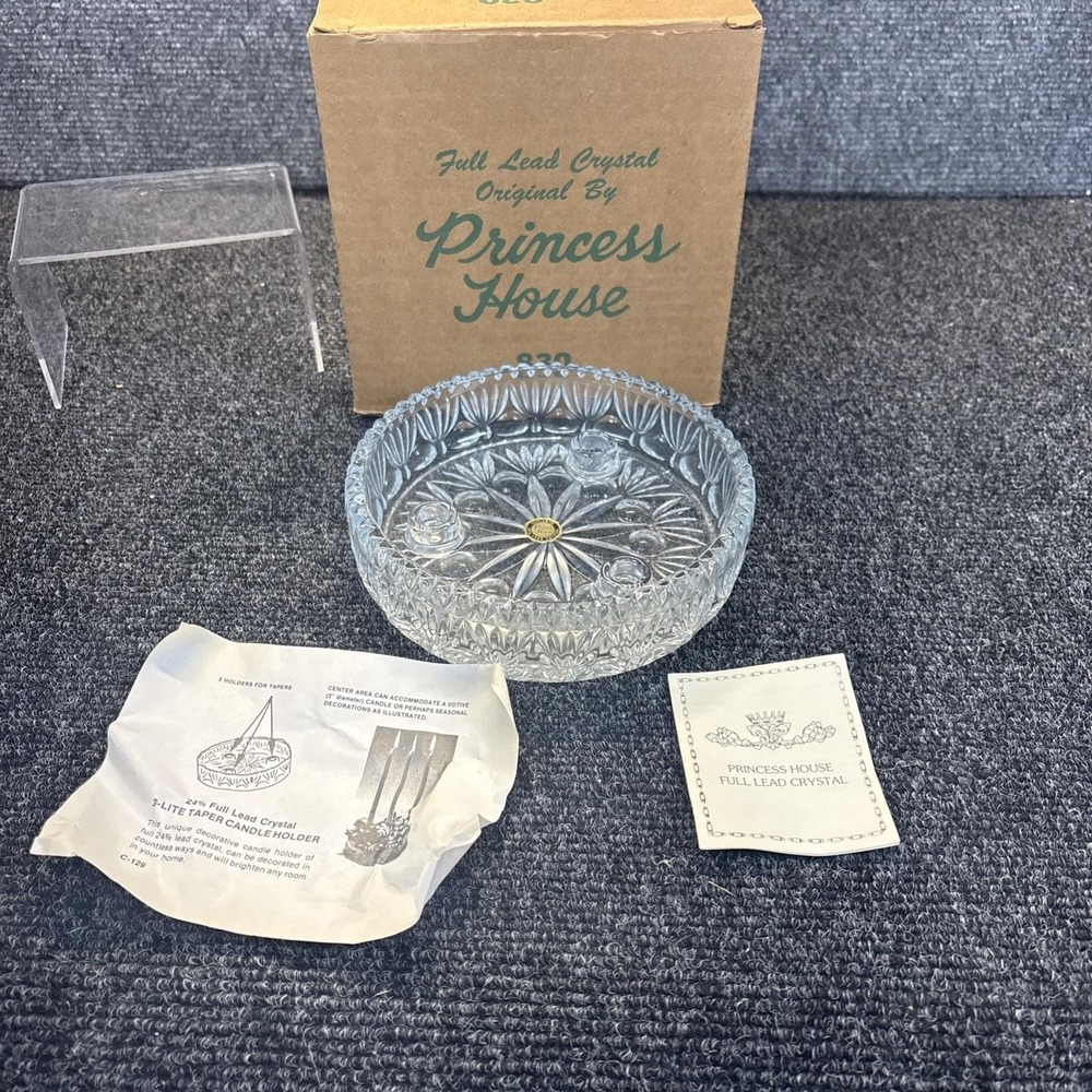Vtg~Princess House #830~Full Lead Crystal Candle Bowl~NOS